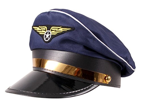 Alsino Cappello da Capitano Pilota di Colore Navy Blu (KH-182) Taglia Unica per Adulti, Travestimento Carnevale Halloween Festa Accessorio Aviatore Cappellino Azzurro Scuro