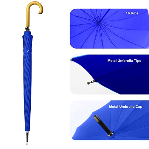 Mrtlloa 52 Inch Windproof Large Umbrellas For Rain, 16 Ribs, J Wooden Handle, 210T High-Density Fabric Golf Stick Umbrella thumb #4