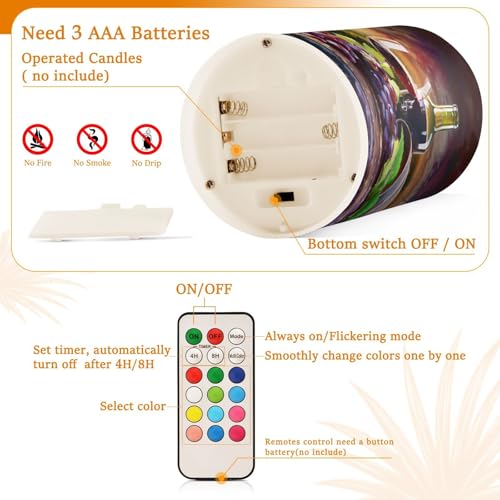 Image of Flickering Flameless Candles, Wine Grass Grapes Wine Barrel LED Candles with Remote Timer, Set of 2 Battery Operated Candle for Valentine Wedding Birthday