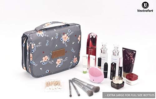 Toiletry Bag for Women, Large Hanging Travel Makeup Bag Water-Resistant for Toiletries/Cosmetics/Brushes - Gray