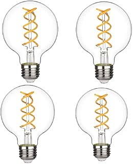 EMITTING Vintage Globe Edison LED Bulb, G80 6W Soft White 2700K, Antique Flexible Spiral LED Filament Light Bulb,600Lm Non-Dimmable, 6W Equivalent to 60W, E27 Base, Clear Glass (6W-2700K-4Pack)