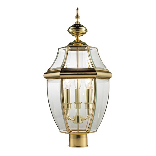 Top Rated Cornerstone Lighting 8603EP/85 Ashford 3 Light Exterior Post Lantern, Antique Brass