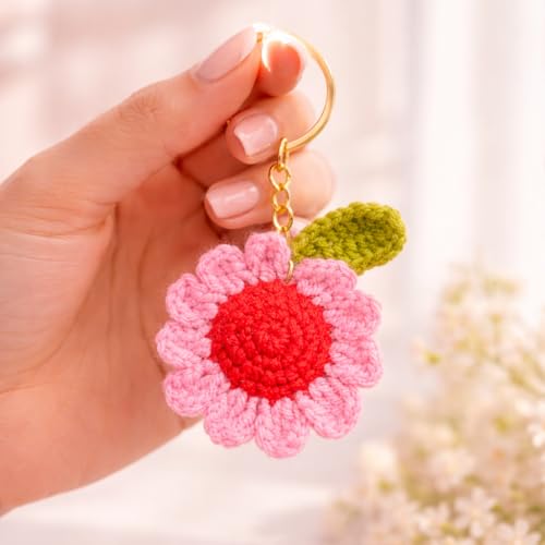Image of Handmade Crochet Sunflower Keychain for Women & Girls, Cute Yellow Flower Key Ring Charm, Soft Yarn Knitted Gift, Bag Charm, Car Key Holder, Aesthetic Handmade Floral Accessory