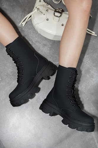 Women's Chunky Heel Combat Boots Platform Ankle Booties, Lace Up Fall Winter Streetwear Fashion Boots, Comfortable Block Heel (Chrisley)2