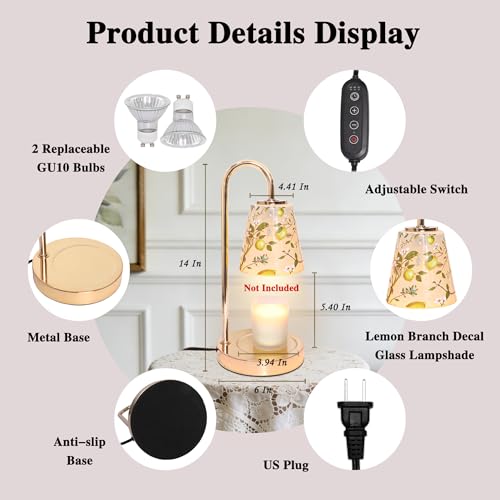 Lemon Candle Warmer Lamp with Timer & Dimmable & 2Bulbs, Womens Gifts for Christmas Birthday, Unique Candle Warmer Home Decor for Bedroom Holiday Decor Aesthetic (Candles not Included) — view 2