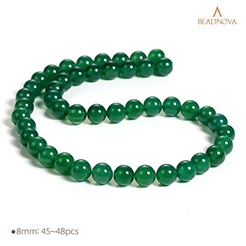 Image of BEADNOVA 8mm Natural Green Agate Gemstone Round Loose Beads for Jewelry Making (45-48pcs)