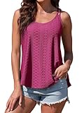 Neineiwu Summer Tops for Women Cute Eyelet Embroidery Tunic Scoopneck Sleeveless Tank Tops Shirt (Wine red XL)
