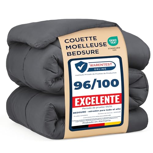 Bedsure Couette 240x220 Quatre Saisons Toute l'Année - Couette 240x220cm 4 Saisons - Certifiée Oeko-TEX 300GSM Gris, Duvet Doux et Chaud pour Allergiques
