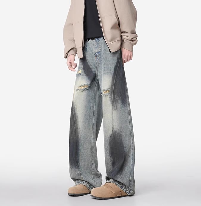 Men's American Retro Casual Wide Leg Denim Jeans4