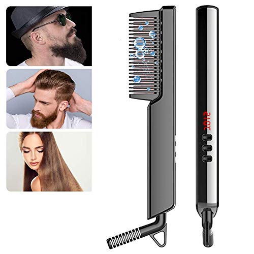 BIKUUL Hair Straightener Brush,Beard Straightener Comb,Ceramic Heating,6 Temperature Control,Anti-Scald,Frizz-Free,30s Fast Heat Up, Auto Off, Portable Hair Straightening Comb,For Men & Women