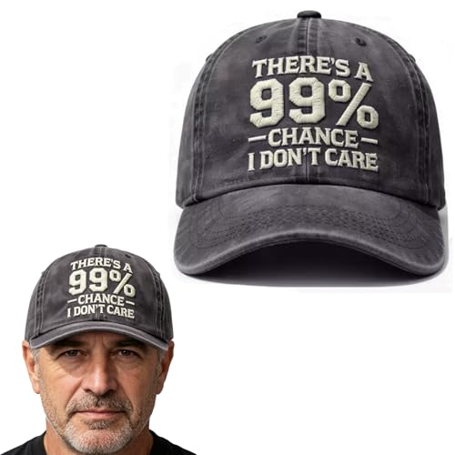 There's A 99% Chance I Don't Care Vintage Distressed Baseball Cap, Adjustable Funny Hat (Black)