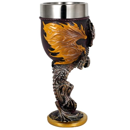 alikiki Medieval Flame Dragon Wine Goblet - Fantasy Dungeons and Dragons Wine Chalice Goblet- 7oz Stainless Steel Cup Drinking Vessel - Ideal Novelty Gothic Father Day Gift Party Idea