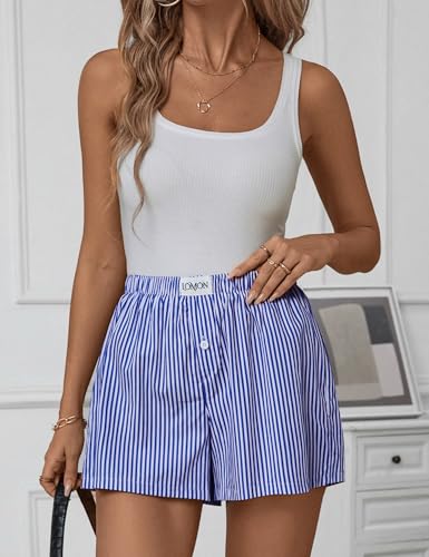 Image of LOMON Womens Boxer Shorts Casual Summer 2026 Pajama Lounge Sleep Pj Gingham Plaid Shorts Y2K Beach Bottoms
