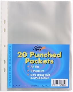 100 x A5 Plastic Wallets Strong Glass Clear Punched Ringbinder Poly Pockets