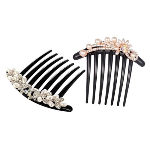 HAMPPLIES 2個パールとラインストーンのヘアコーム 結婚式用 ブライダルヘアアクセサリー 髪型を引き立てる優雅な装飾 大人女性向け 和装やパーティーにも