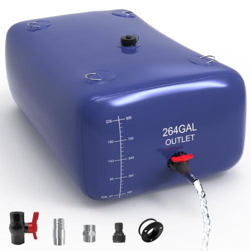 1000L/264Gal Water Bladder, Water Tank with 3 Connectors and Overflow Kit