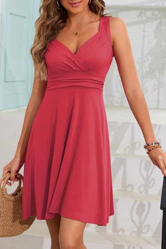 Image of Womens Wrap V Neck Sleeveless Sundress Summer Flare Tank Dress