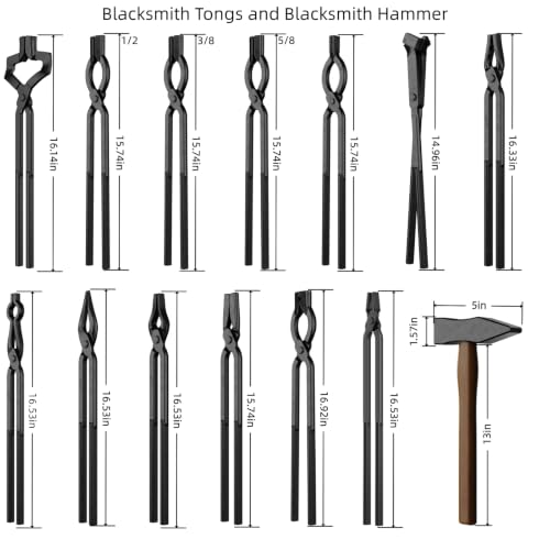 Image of 18PCS Blacksmith Tongs Hammer Set, Square Jaw Tongs for Knife Making