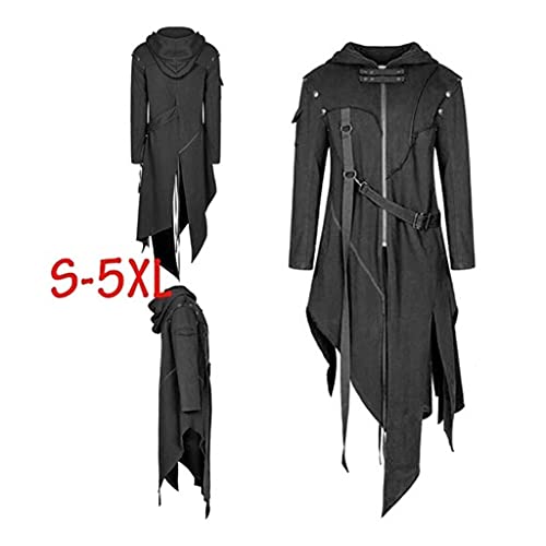 Sinhe Stoota Men's Vintage Zipper Up Asymmetrical Hoodie Jacket, Irregular Longlineretro Punk Style Party Outwear Coat #TOP3