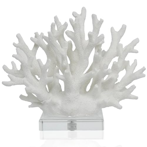 vlinlvo Coral Reef Ocean Decor 6.3 High x 7.5 Width Artificial Resin Coral Reef Statue for Ocean Coastal Beach Nautical Themed Room Bathroom Decor for Home RB1001W White