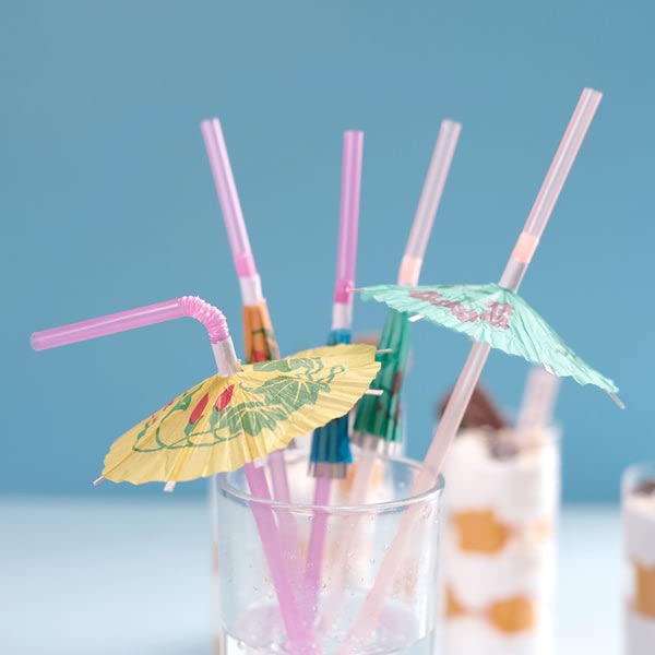 50 pitillos multicolor con sombrilla para fiesta miniatura 4