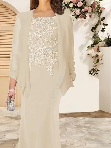Mother of Bride Dresses with Jacket 2-Pieces Laces Appliques Mother of The Groom Dress Long Chiffon Formal Evening Gowns2