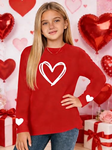 Image of Girls Valentines Day Shirt：Cute Heart Graphic Long Sleeve Tee Tops 6-14y