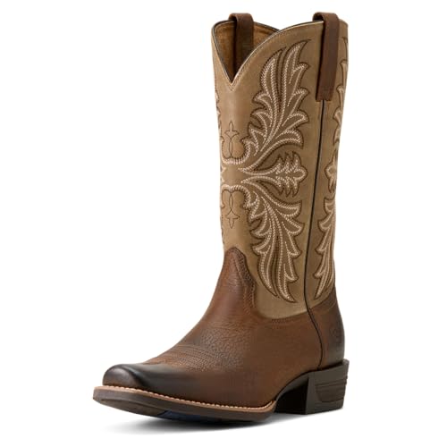 Ariat Mens Hustler Embroidered Square Toe Pull On Casual Boots Mid Calf - Brown