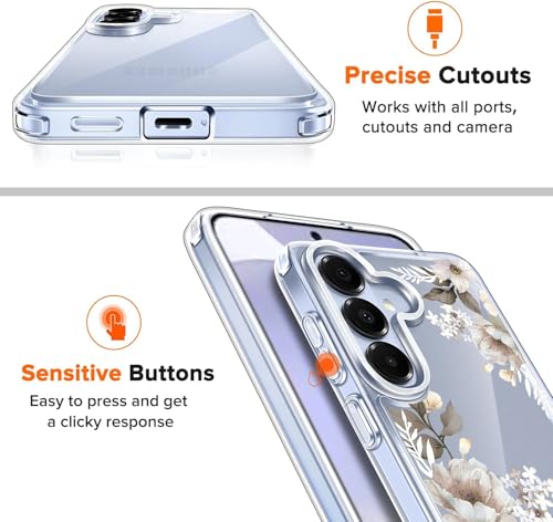 Image of Elzzi Clear Transparent Flower Cover for Samsung S26 5g Case Shockproof Floral Design Camera Protection Shockproof PC+TPU Transparent Flower Cover for Girls & Women (Grey)
