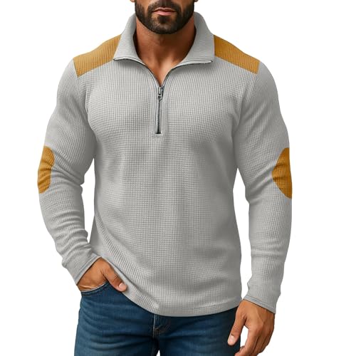 Mock Neck Sweatshirt Men Quarter Zip Cotton Knit Long Sleeve Oversized Sweatshirt Basic Slim Zipper Pullover Sweaters