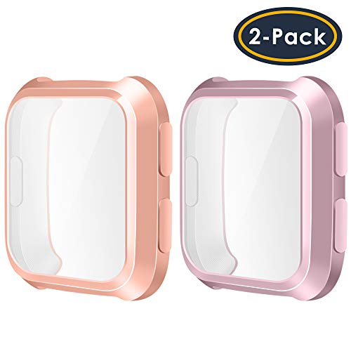 QIBOX Screen Protector Case Compatible Fitbit Versa, 2-Pack TPU Rugged Bumper Case Cover All-Around Protective Plated Bumper Shell Compatible Fitbit Versa Smartwatch