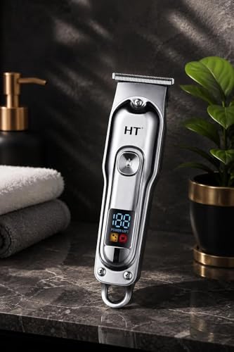 Image of AT-179 Rechargeable Hair Clipper, Golden, T-Blade Design, LED Display, Turbo Mode, with 3 Comb Attachments