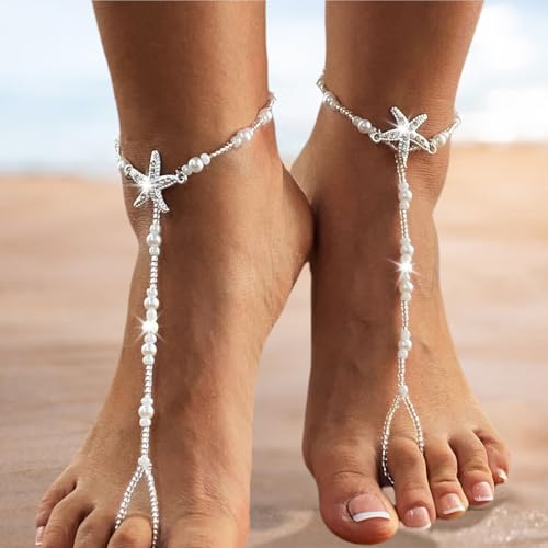 Starfish Barefoot Sandals Beach Pearl Wedding Barefoot Sandals Handmade Wedding Feet Jewelry for Women and Brides4