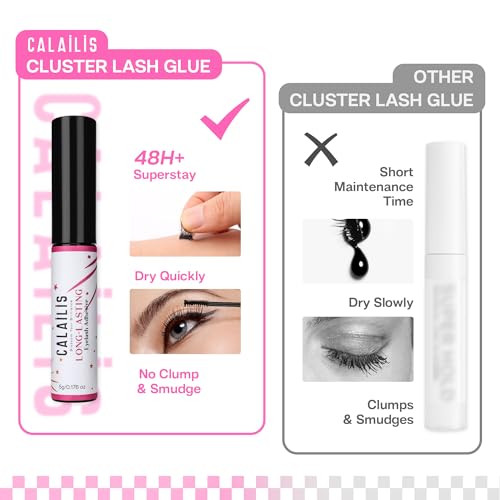 Image of CALAILIS Lash Glue, Cluster Lash Glue, Lash Extension Glue, Super Strong Hold 48 Hours Long Lasting Eyelash Glue for Lash Cluster, Waterproof, Non-Irritating, Fast Drying Lash Glue, 2Pack