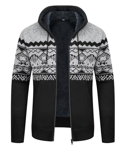 Image of LLdress Mens Knit Cardigan Sweaters Sherpa Lined Full Zip Hoodie With Pockets