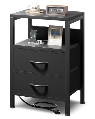 Lazzanto Nightstand with USB-C Charger and Drawers