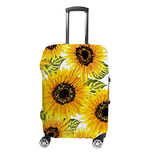 Housse pour valise 18 à 32 pouces lavable blanche motif fleurs jaunes