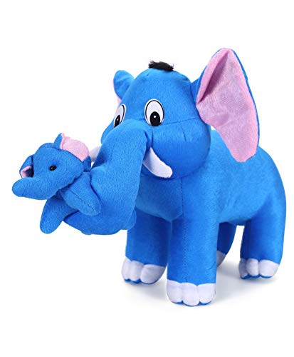Image of Tickles Mother Elephant with Single Baby Soft Stuffed Plush Animal Toy for Kids (Size: 32 cm Color: Blue)