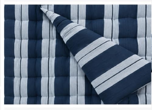 Image of H B MSALA 3 Inch Soft Cotton Gadda Mattress, Blue, 48x72 inches, Lining Pattern, Foldable & Breathable, Lightweight Bedding, for Floor & Bed, Guest Room Use