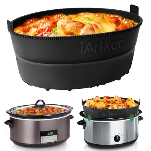 Silicone Slow Cooker Liner fit 6 Quart, Thickened Foldable Crockpot Liners Oval Crock-Pot, Reusable Leakproof Crock Pot Liner BPA Free Dishwasher Safe