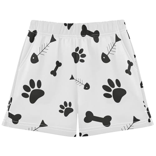 pnyoin Girl's Shorts Fish Bones Cat Paw Athletic Running Shorts with Pockets Size 10-11t Multi