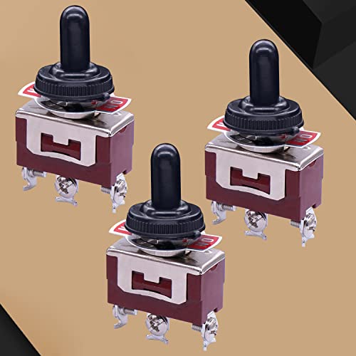 Twidec/3Pcs Heavy Duty Waterproof Momentary Toggle Switch 12V Dc 20A Spdt 3 Position 3 Pin (On)-Off-(On) Switch With Weatherproof Boot Cap Cover For Car Boat And Terminal Kl-C123-Hmz #TOP5