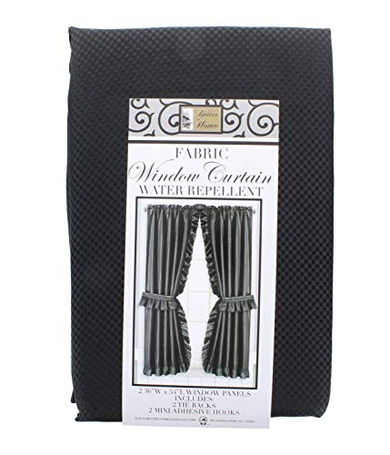 Better Home Ruffled Priscilla Fabric Window Curtain Set - 2 TIE Backs - Adhesive Hooks (Black)