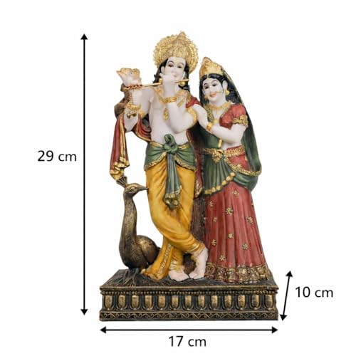 Image of ARMONIA Radha Krishna Murti 11 Inch | Premium Marble Dust Radha Krishna Idol with Peacock for Mandir, Home Decor & Office Desk | Radhakrishna Statue Spiritual Gift for Diwali, Wedding & Housewarming