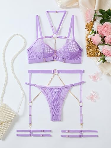 Image of Lilosy Sexy Pu Leather Strappy Underwire Garter Belt Lingerie Set