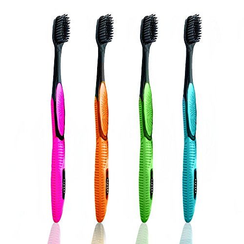 (4 Pack) Charcoal Whitening Toothbrush, Ultra Slim Head, Gentle Soft Black Binchotan Tooth
