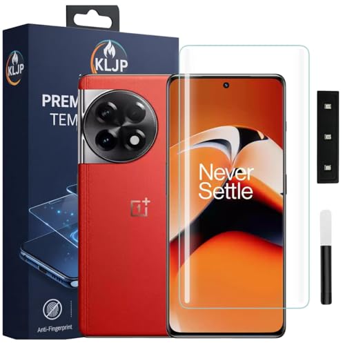 Image of KLJP Advanced HD+ UV Tempered Glass Screen Protector For OnePlus 11 / OnePlus 11R (Pack of 1) Full Adhesive UV Curved Screen Protector Case Friendly HD Clarity with installation kit