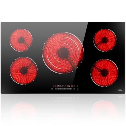 Image of 36 Inch Electric Cooktop 5 Burner Electric Stove Top 9200W, Triple‑Ring Central Burner, 9‑Level Slide Control, Touch Control with Safety Lock, 99‑Mins Timer, Pause, Built‑In Size 34.25x19.29 Inch