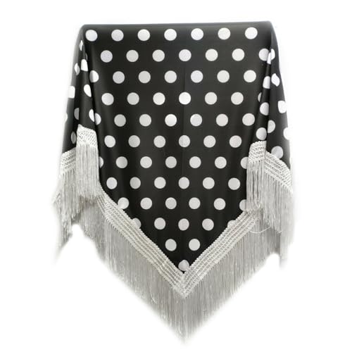MUNDDY - Cobertor com bolinhas para adulto. Xaile flamingo de Sevilhana. Xaile para festa de cor vermelha preto rosa branco azul. Envio de Madrid com acompanhamento., Preto-branco (toupeira grande),