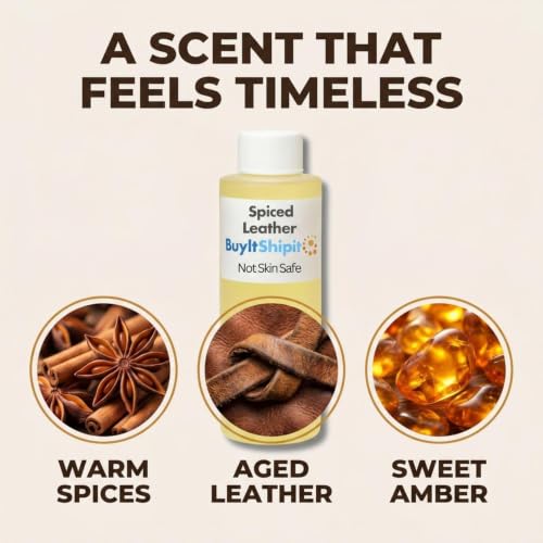 Image of Spiced Leather Fragrance from Our Leather Collection - Perfect for Adding Aroma to Freshies, Candles and Diffusers - 8 Ounces